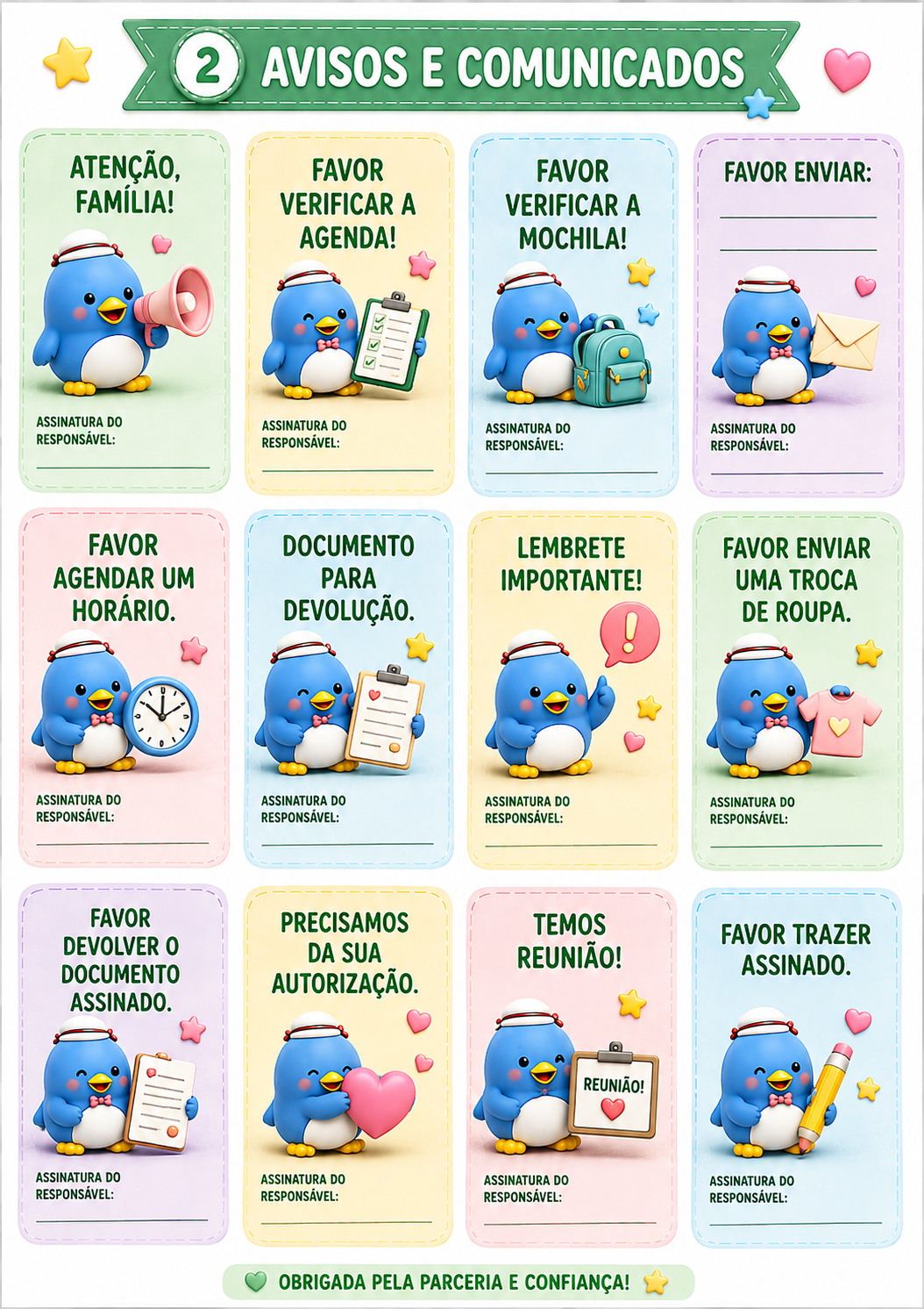 Página de amostra: Avisos e comunicação
