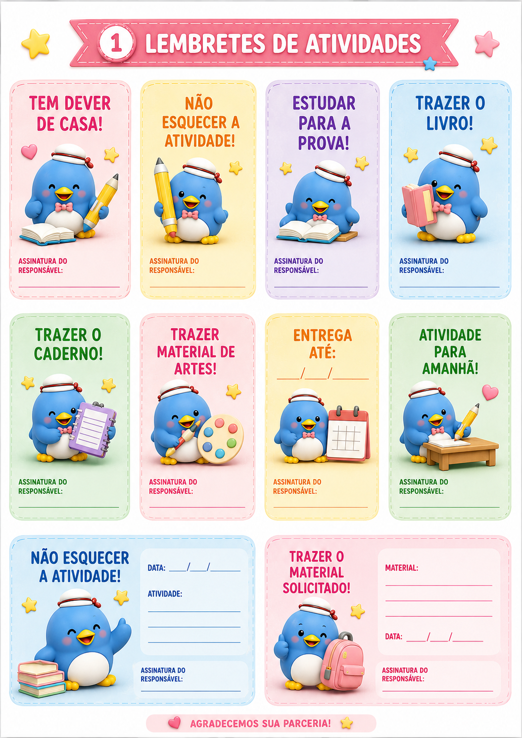 Página de amostra: Lembretes de atividade