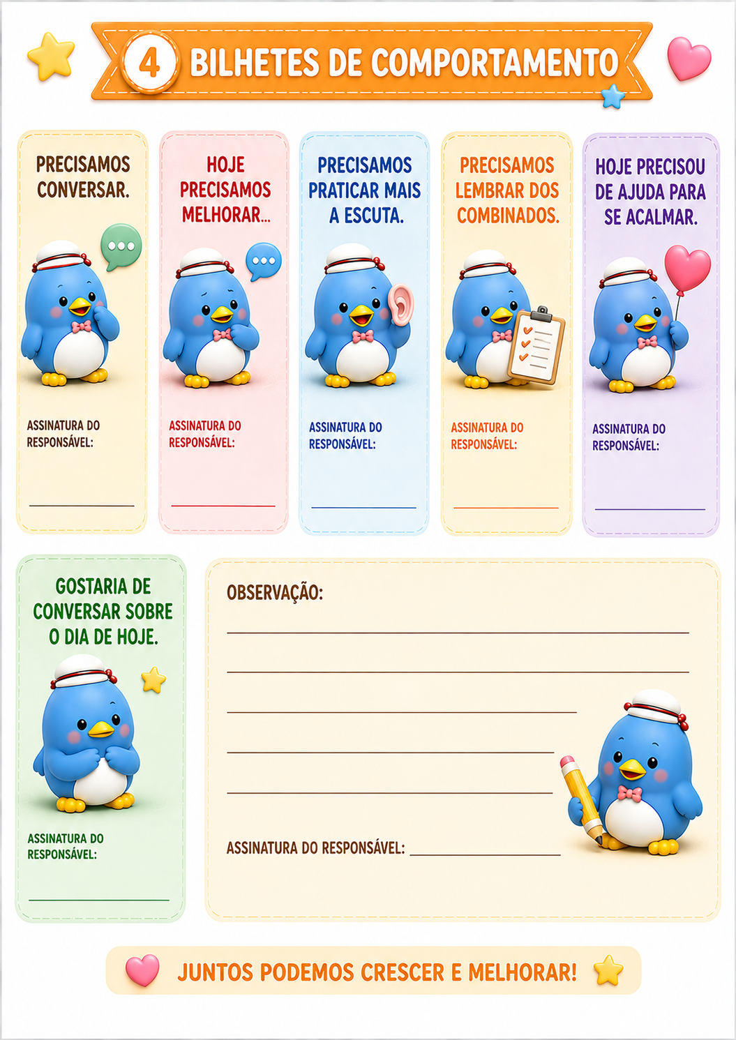 Página de amostra: Bilhetes de comportamento