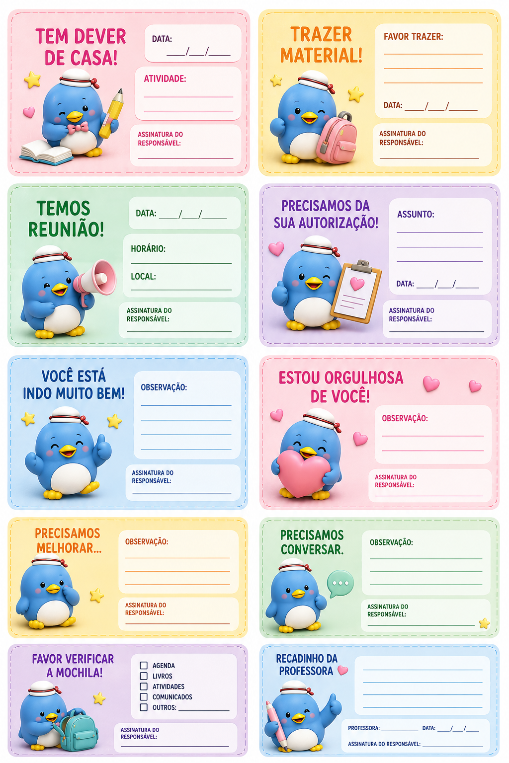 Página de amostra: Bilhetes com campos para preencher